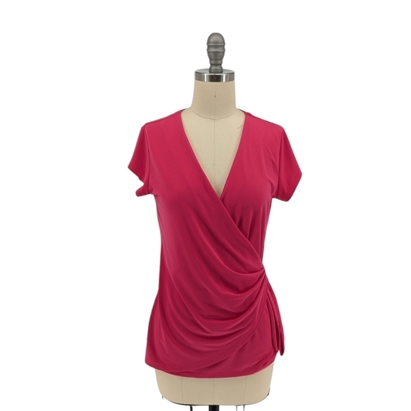 Tahari Knit Surplice Top Pink S basic Business casual preppy stretchy work - Picture 1 of 6